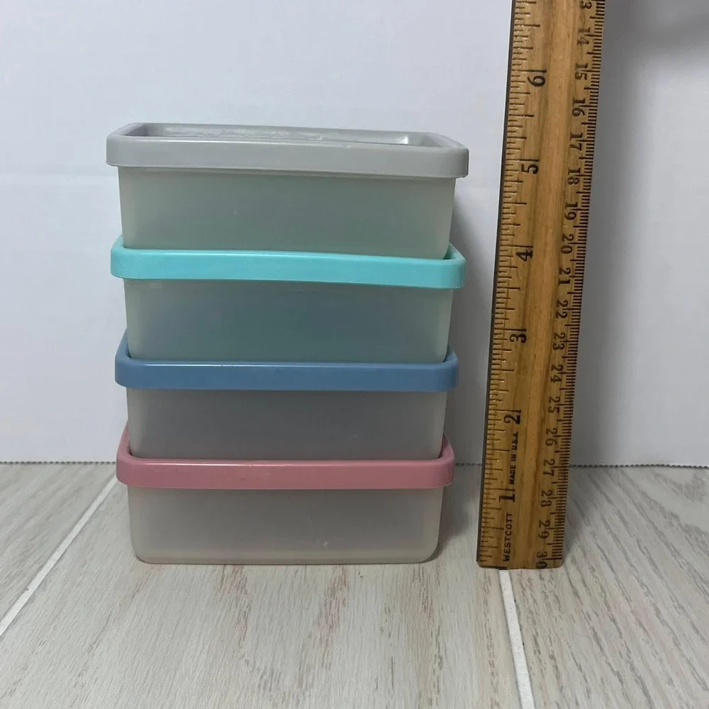 Tupperware Square a-way 4 Small Food Storage Containers pastel lids 1516